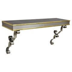 Vintage Italian Regency Steel and Brass Wall Mount Console Table with Slate Top