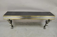 Vintage Italian Regency Steel & Brass Slate Top Wall Mounted Hall Console Table