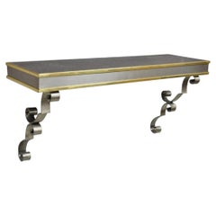 Vintage Italian Regency Steel & Brass Slate Top Wall Mounted Hall Console Table