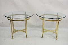 Vintage Italian Regency Style Messing Oval Glass Top Side End Tables - ein Paar