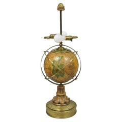 Vintage Italian Regency Style Brass & Wood Old World Globe Table Lamp by Hart