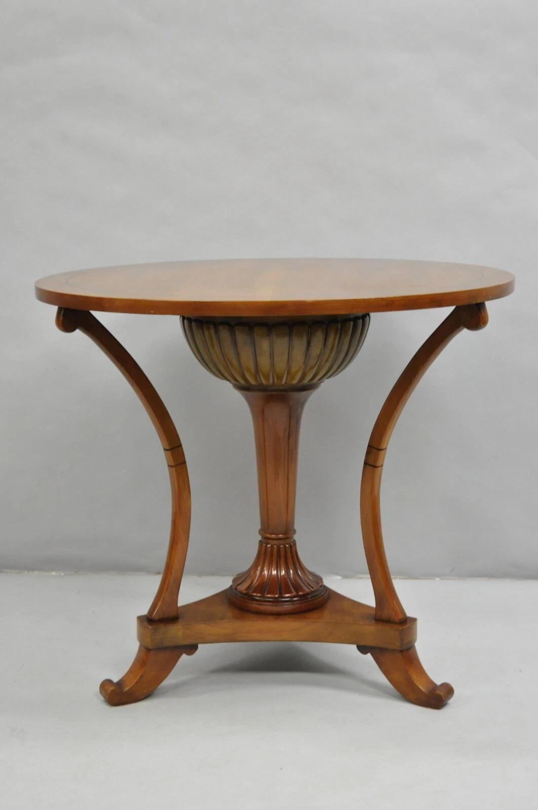 Vintage Italian Regency Style Cherry Wood Pedestal Base Round Side Table For Sale 5