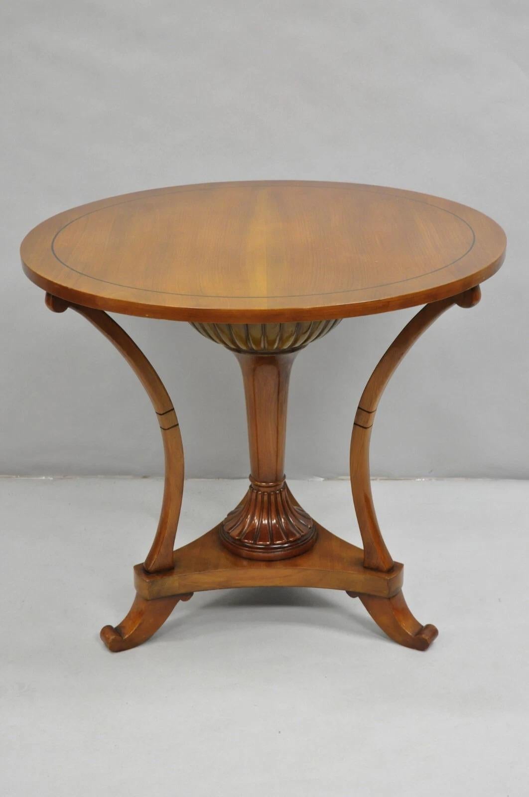 Vintage Italian Regency Style Cherry Wood Pedestal Base Round Side Table For Sale 6