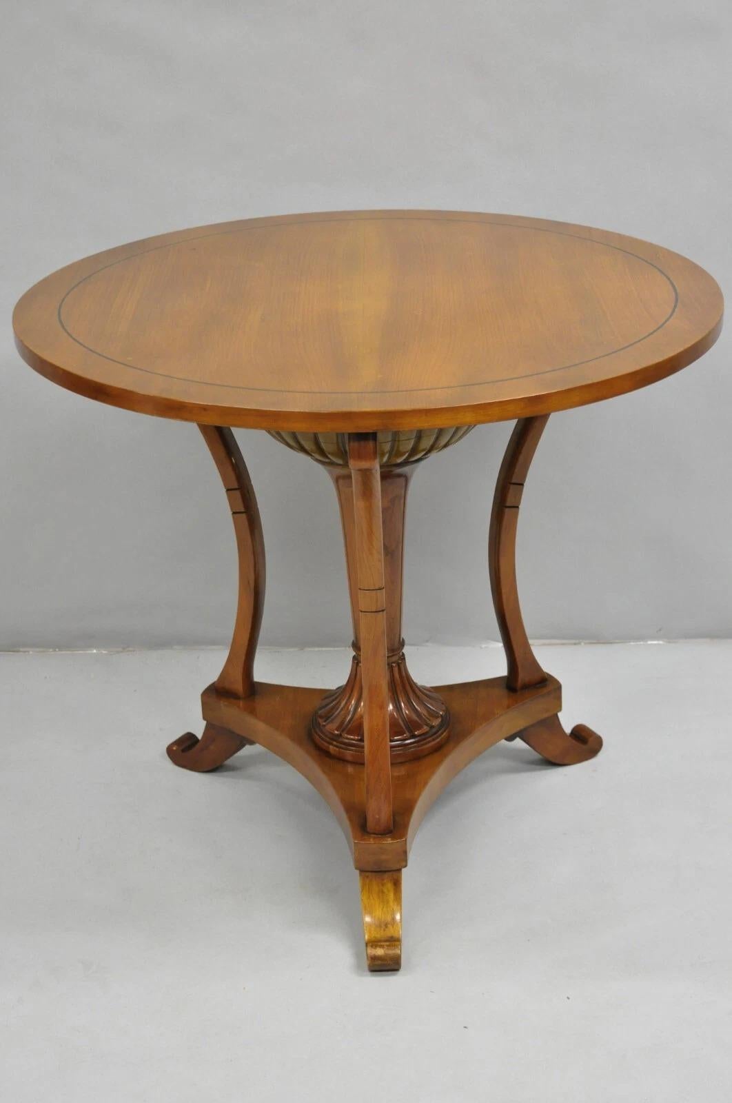 Vintage Italian Regency Style Cherry Wood Pedestal Base Round Gueridon Side Table. Circa Mid 20th Century. Measurements: 26