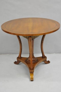 Vintage Italian Regency Style Cherry Wood Pedestal Base Round Side Table