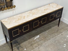 Vintage Italian Regency Style Credenza Travertine Tile Chevron Top