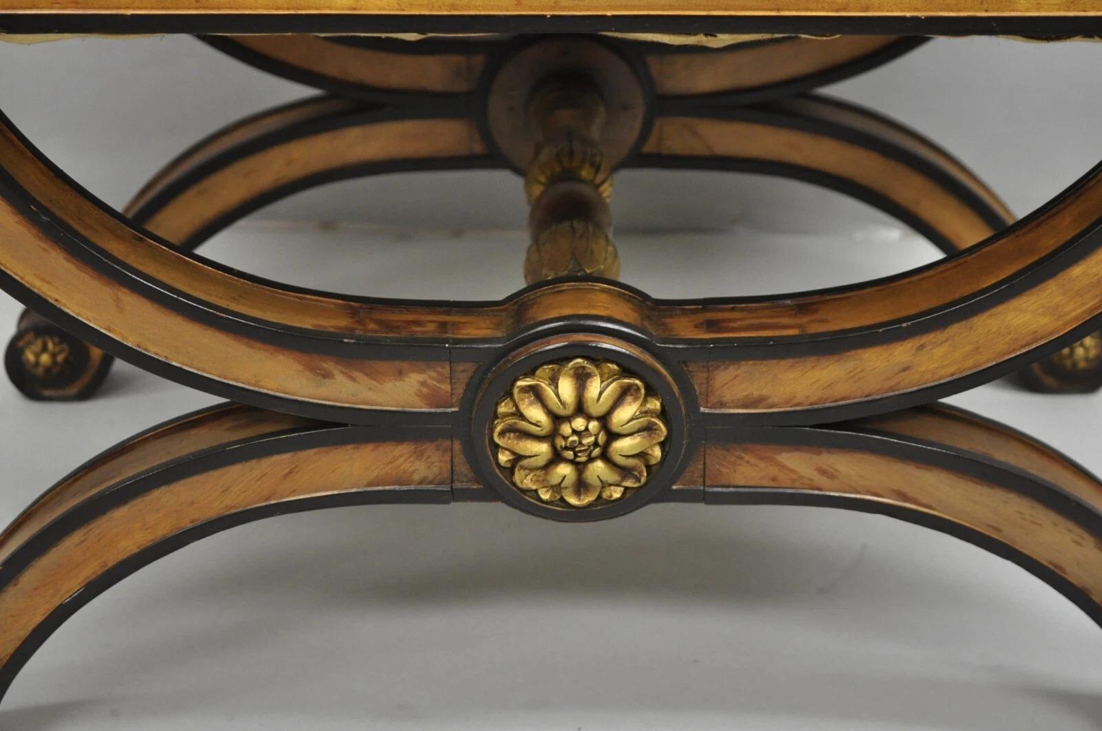 Vintage Italian Regency Style Curule geschnitzt Nussbaum gepolstert X-Bench Hocker im Angebot 2