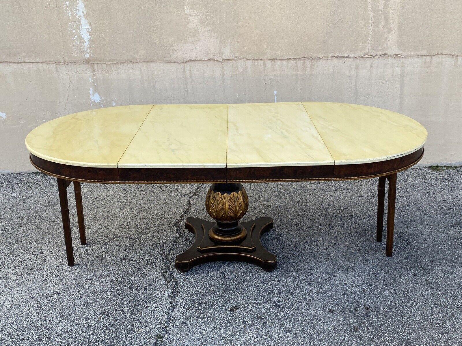 Vintage Italian Regency Style Pedestal Base Round Dining Table Cream Lacquer Top In Good Condition For Sale In Philadelphia, PA