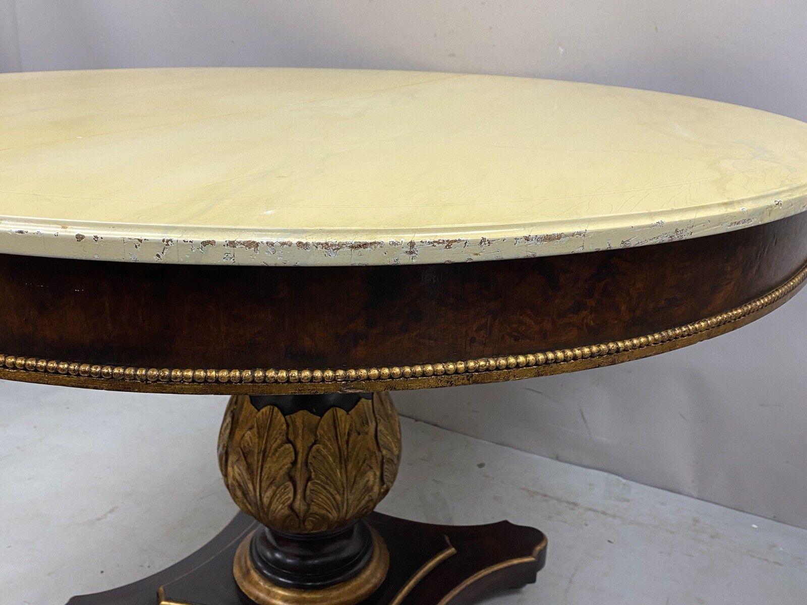 Vintage Italian Regency Style Pedestal Base Round Dining Table Cream Lacquer Top For Sale 3