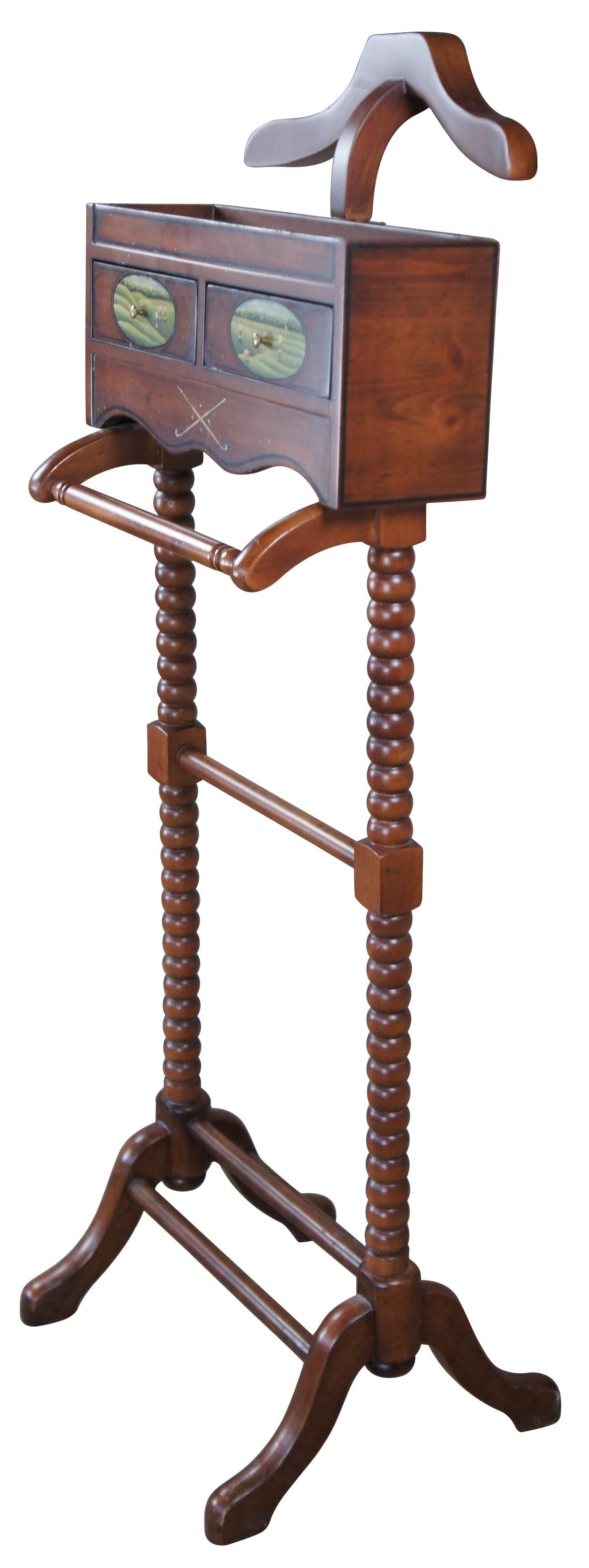 Italian Regency style dressboy or clothing valet stand, circa late 20th century. A ribbed design with towel or trouser holder and removable hanger. Includes two felt lined drawers and tray along top.
 