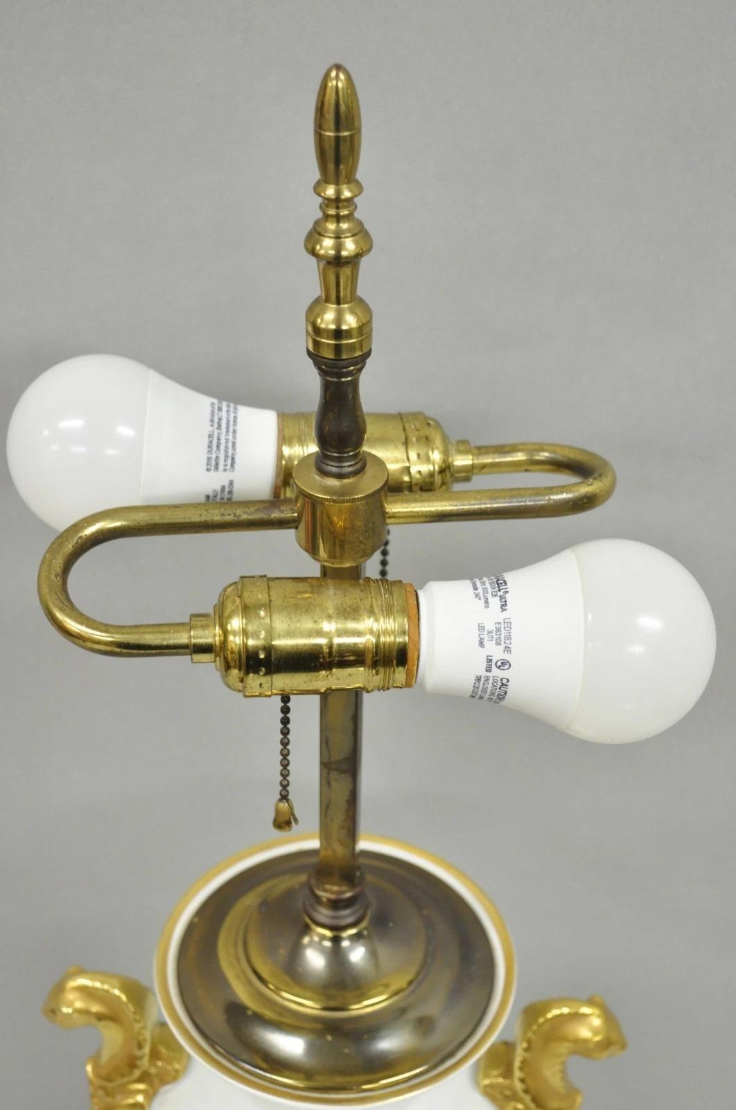 Vintage Italian Regency White Gold French Porcelain Urn Marble Base Table Lamp For Sale 5