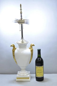 Vintage Italian Regency White Gold French Porcelain Urn Marble Base Table Lamp
