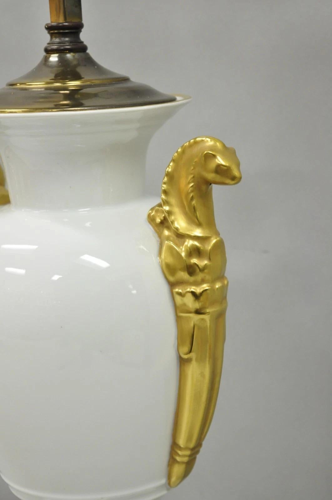 Unknown Vintage Italian Regency White Gold French Porcelain Urn Marble Base Table Lamp For Sale