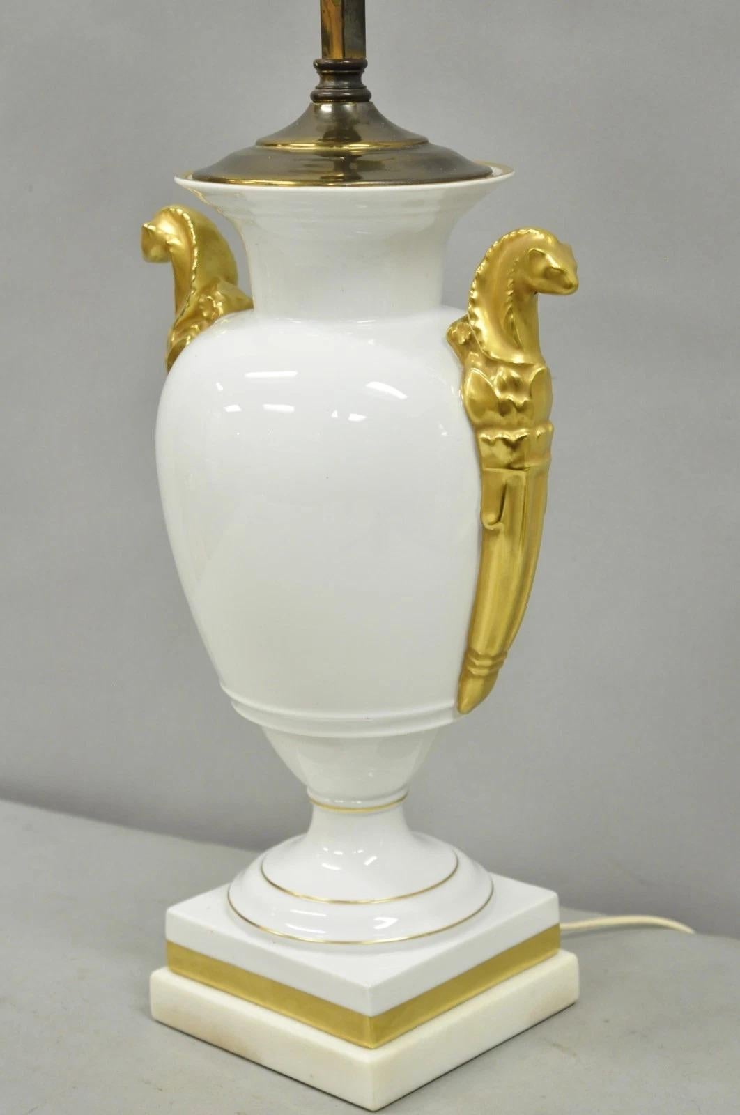 Vintage Italian Regency White Gold French Porcelain Urn Marble Base Table Lamp For Sale 3