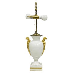 Vintage Italian Regency White Gold French Porcelain Urn Marble Base Table Lamp