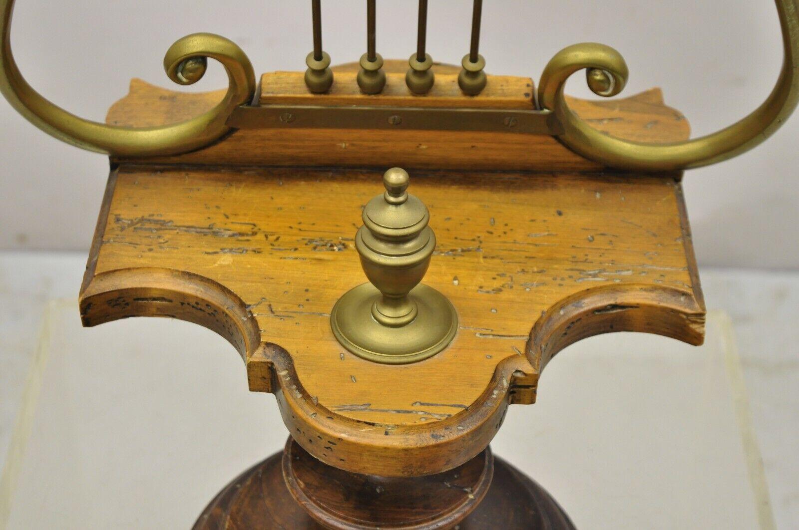 Vintage Italian Regency Wood and Brass Lyre Harp Music Stand In Good Condition For Sale In Philadelphia, PA