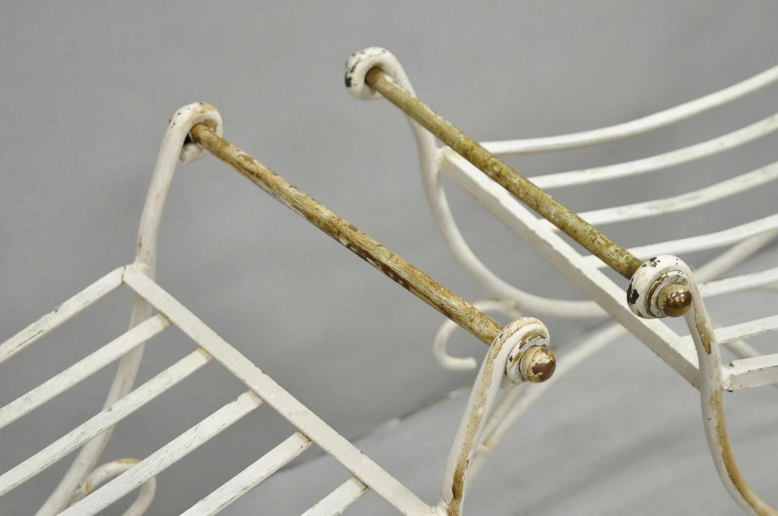 20th Century Vintage Italian Regency Wrought Iron & Brass Curule X Frame Stool - a Pair For Sale