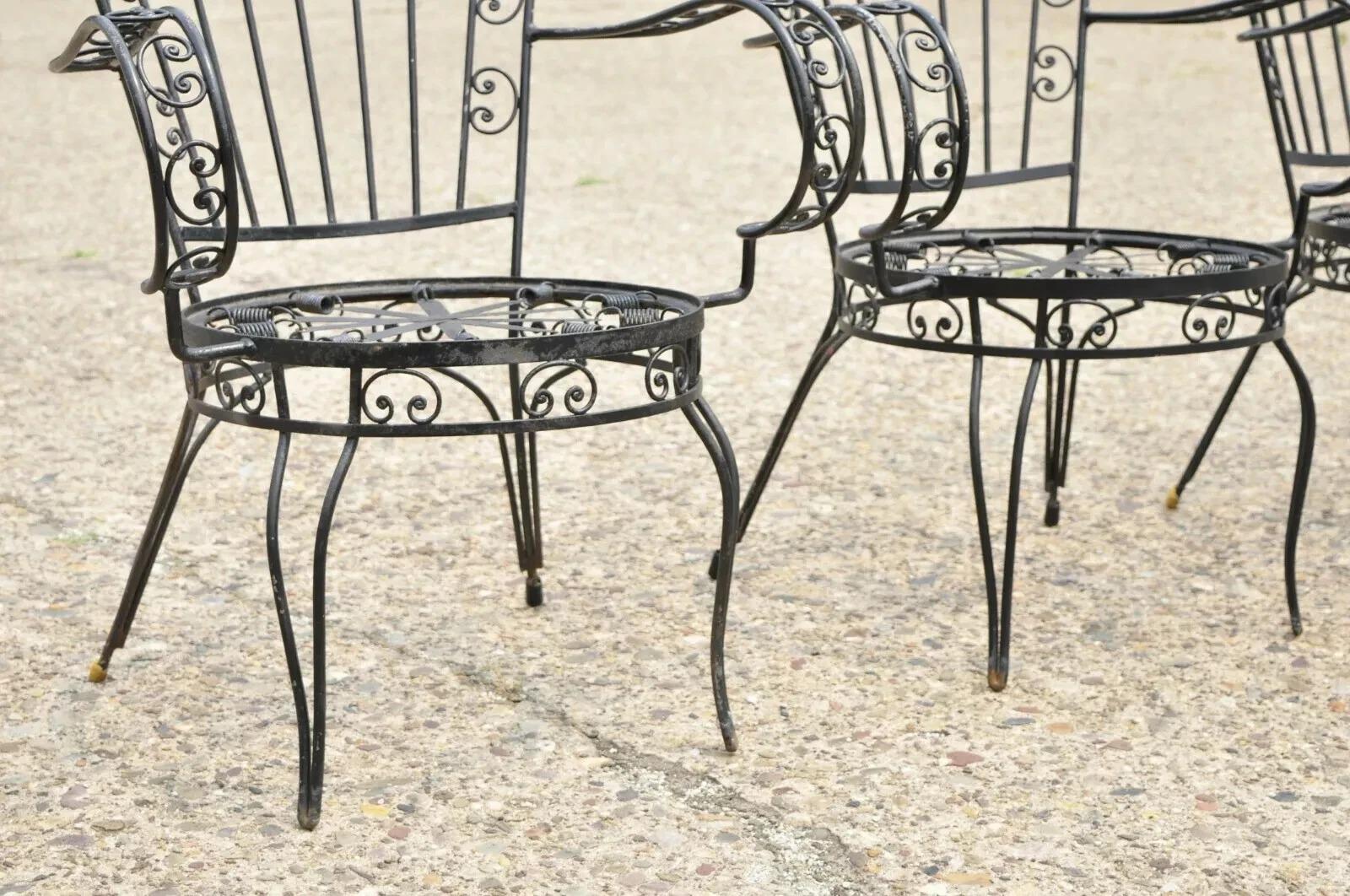 Vintage Italian Regency Wrought Iron Fan Back Sunroom Dining Chairs - Set of 4 For Sale 5