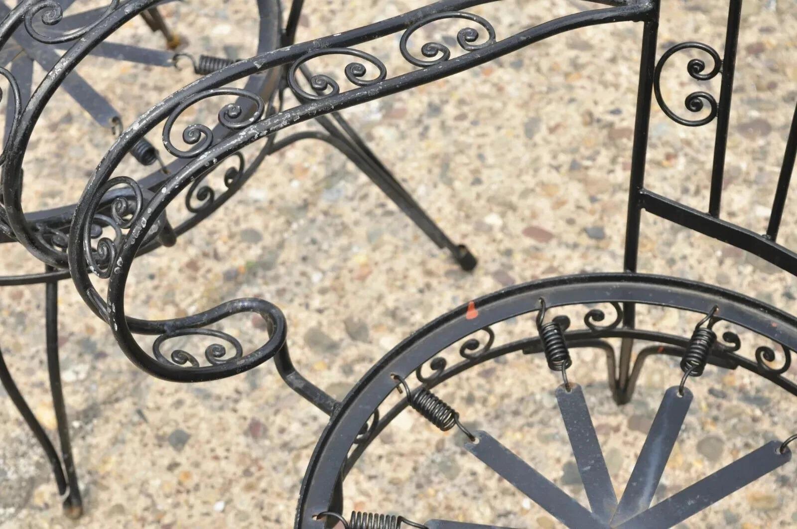 Vintage Italian Regency Wrought Iron Fan Back Sunroom Dining Chairs - Set of 4 For Sale 6