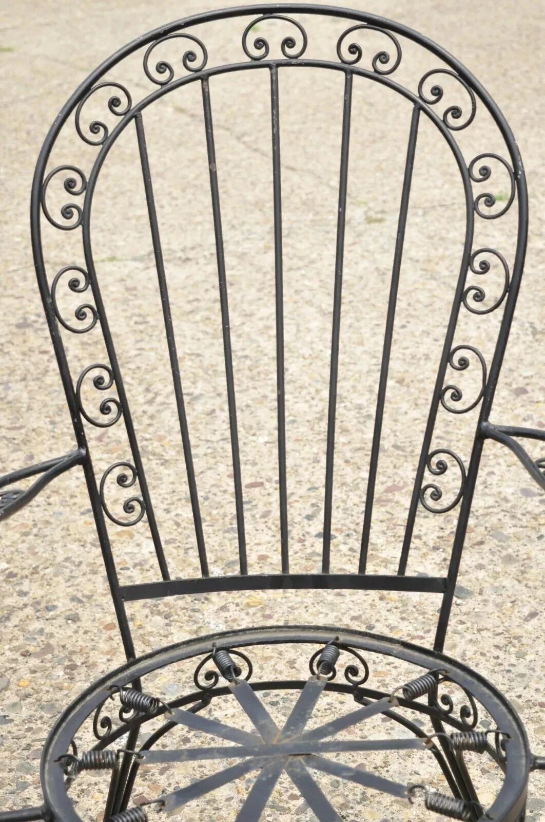 20th Century Vintage Italian Regency Wrought Iron Fan Back Sunroom Dining Chairs - Set of 4 For Sale
