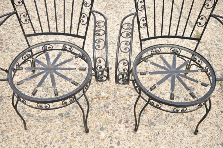 Vintage Italian Regency Wrought Iron Fan Back Sunroom Dining Chairs - Set of 4 For Sale 2