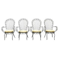 Vintage Italian Regency Wrought Iron Fan Back Sunroom Dining Chairs - Set of 4