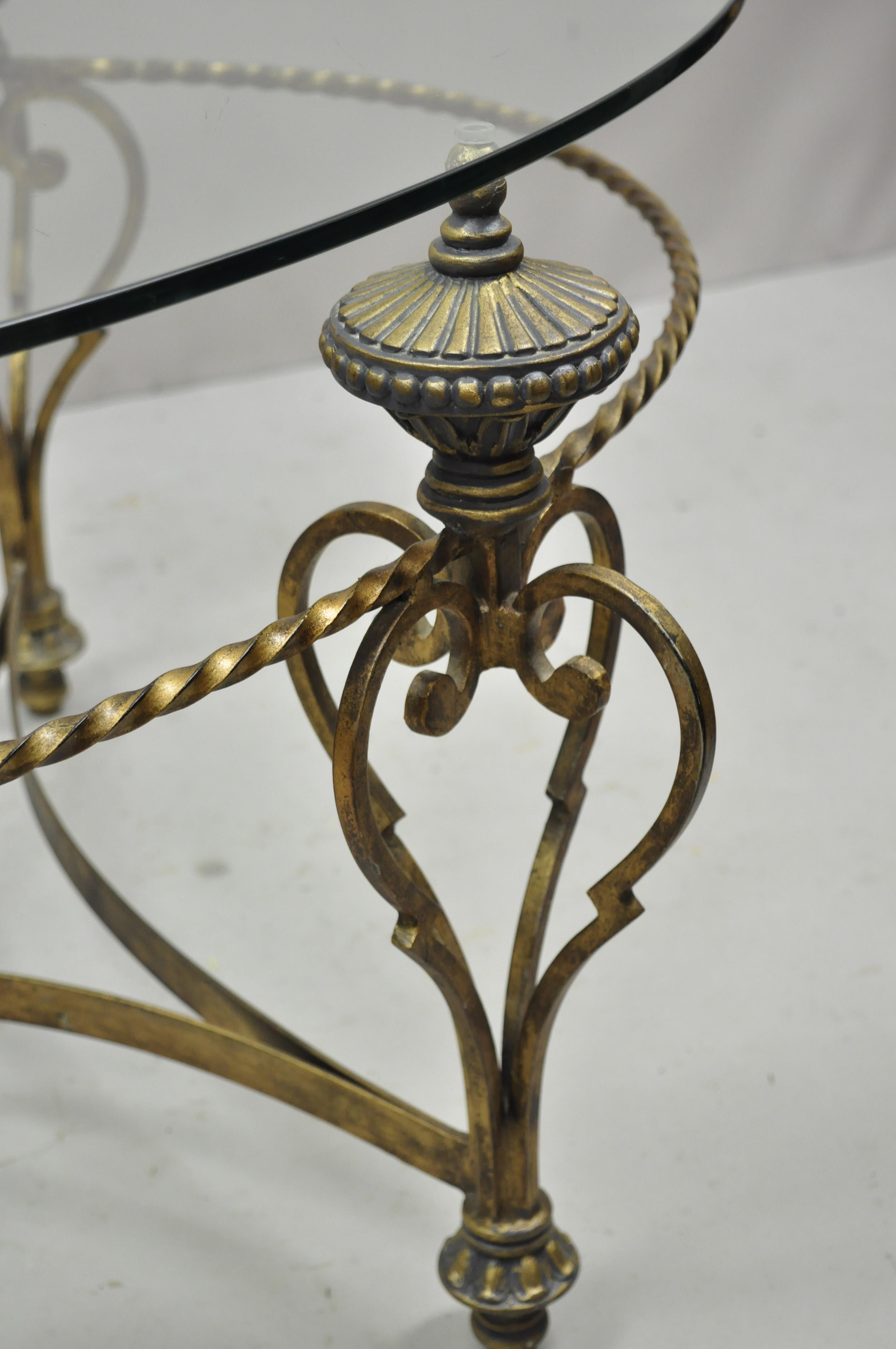 Vintage Italian Regency Wrought Iron Oval Glass Top Urn Finial Coffee Table 4