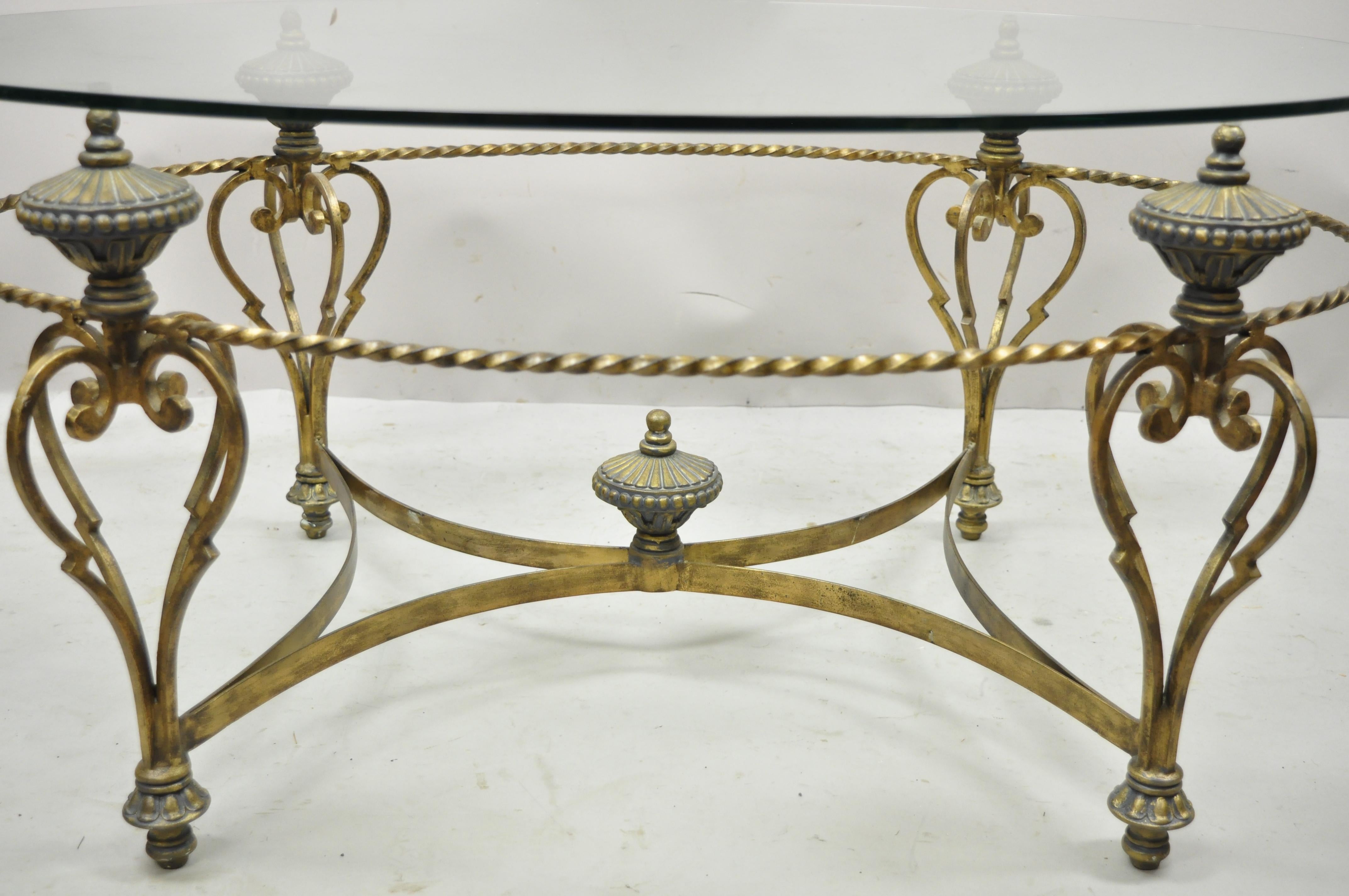 oval wrought iron coffee table with glass top