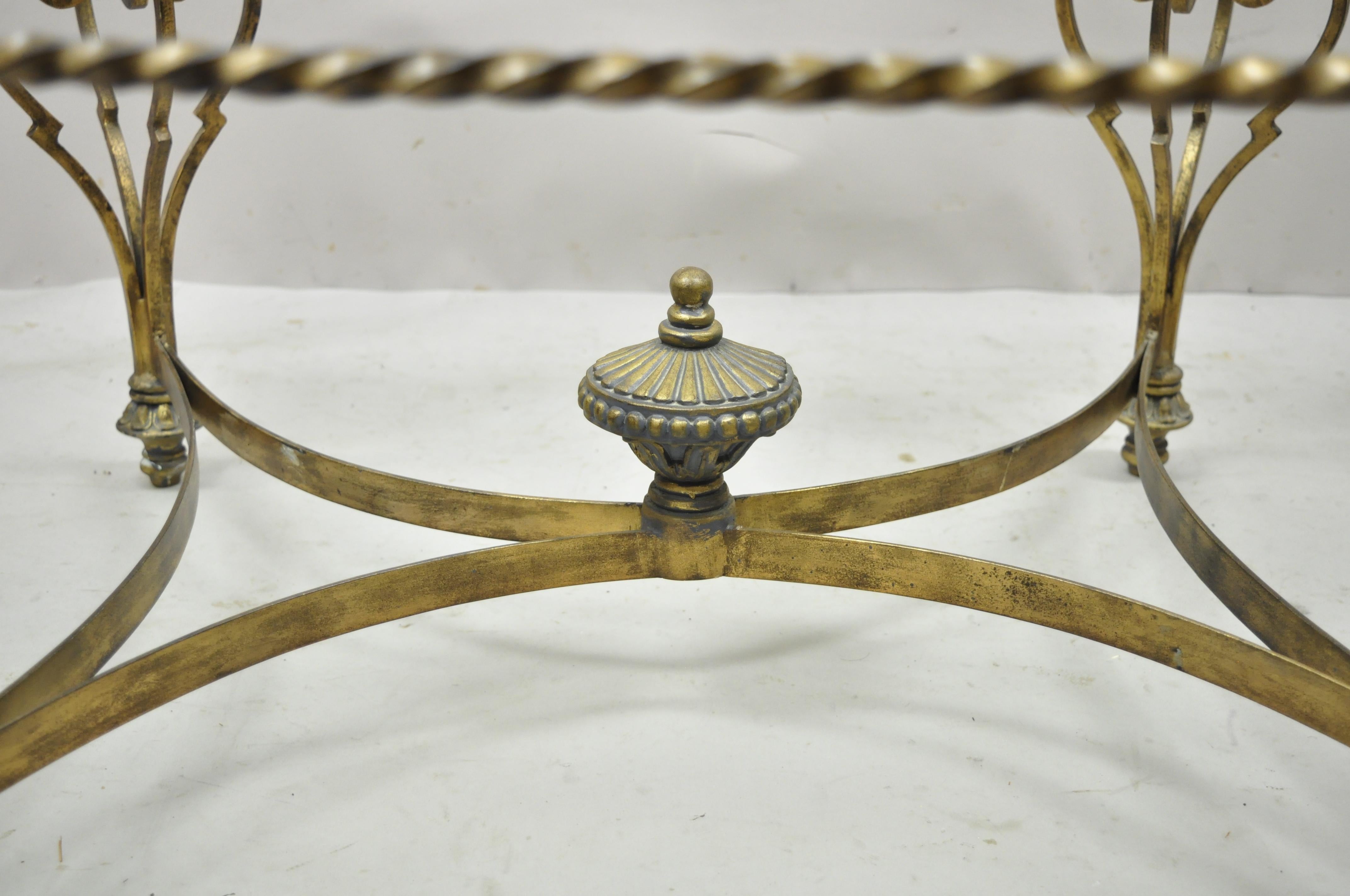 North American Vintage Italian Regency Wrought Iron Oval Glass Top Urn Finial Coffee Table