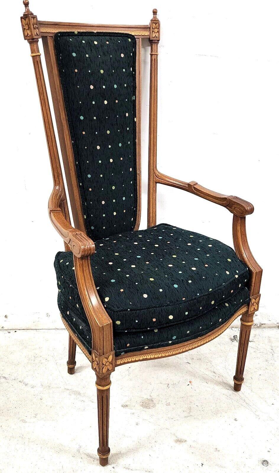 Offering one of our recent palm beach estate fine furniture acquisitions of a
vintage Italian renaissance desk dining accent armchair.
Featuring a plush Hunter Green cotton fabric and lots of wonderful carvings throughout.

Approximate