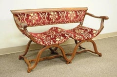 Vintage Italian Renaissance Style Double Curule X-Frame Settee Savonarola Bench