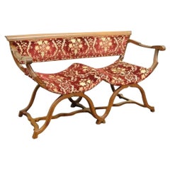 Vintage Italian Renaissance Style Double Curule X-Frame Settee Savonarola Bench