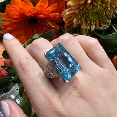 Vintage Italian Repossi Aquamarin, Diamant und Gold Kleid Ring, 35,00 Karat