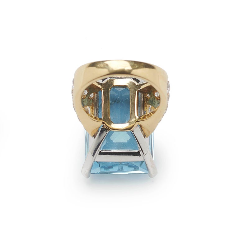 Vintage Italian Repossi Aquamarine Diamond and Gold Dress Ring, 35.00 Carats, Circa 1990 Vintage Italian Repossi Aquamarine Diamond and Gold Dress Ring, 35.00 Carats, Circa 1990