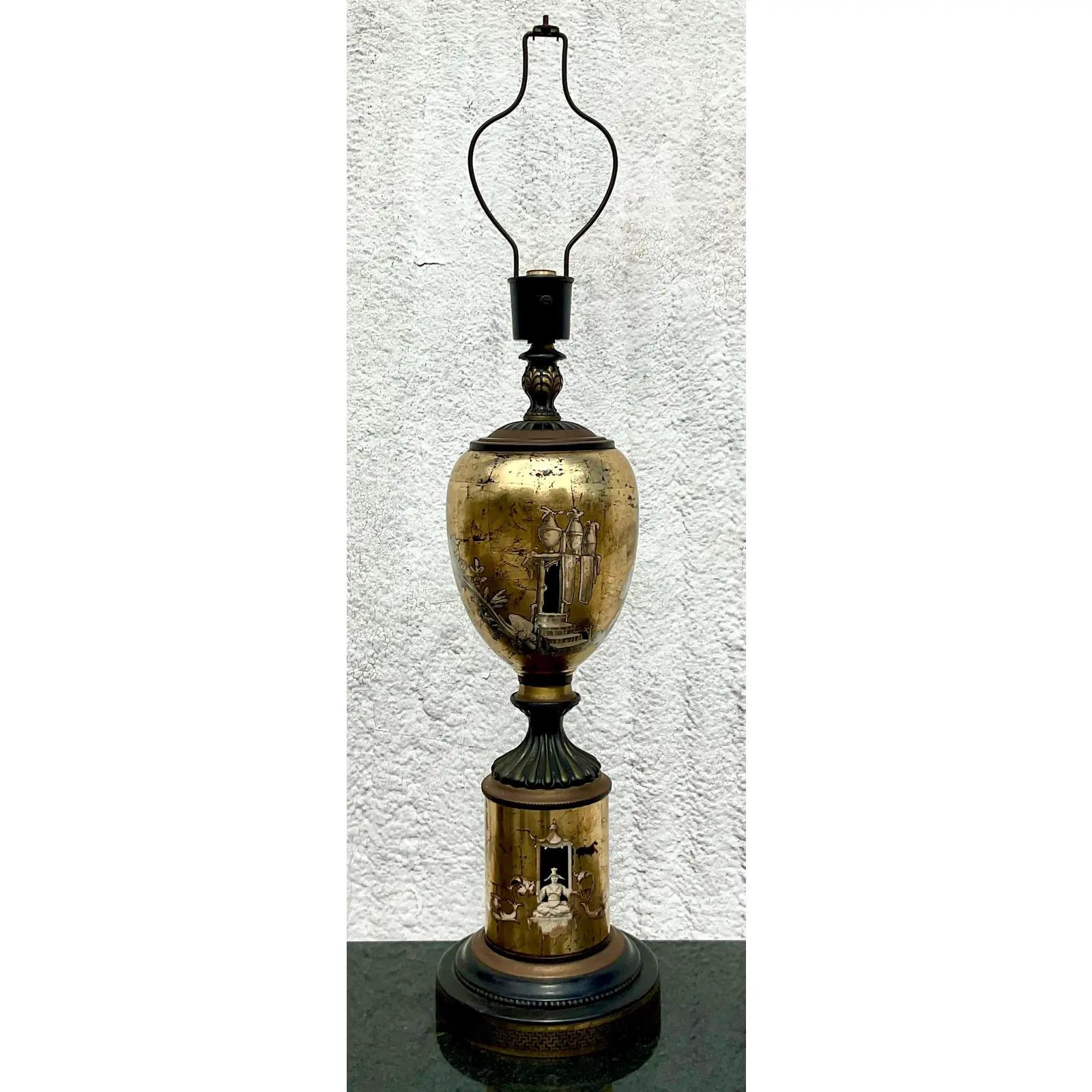 Vintage Italian Reverse Painted Glass Table Lamp 6