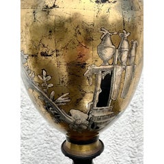 Lampe de bureau italienne vintage en verre peint à l'envers