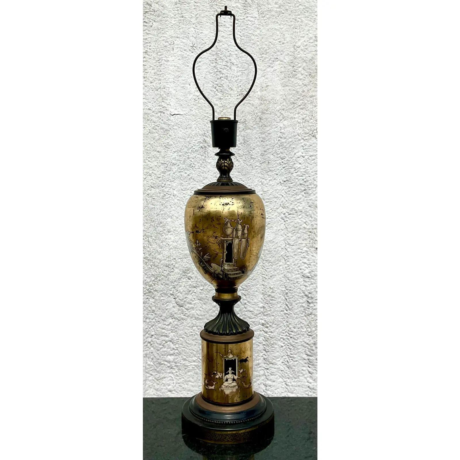 Vintage Italian Reverse Painted Glass Table Lamp In Good Condition In west palm beach, FL