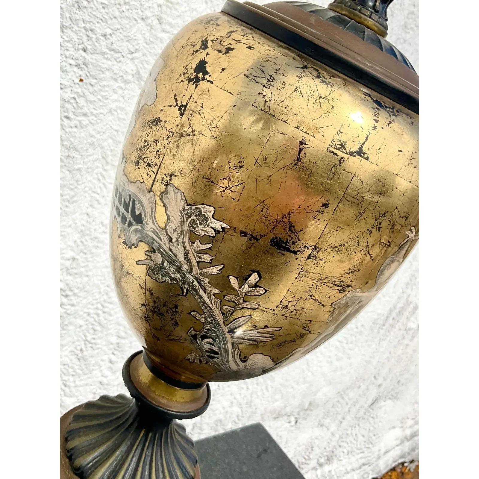 20th Century Vintage Italian Reverse Painted Glass Table Lamp