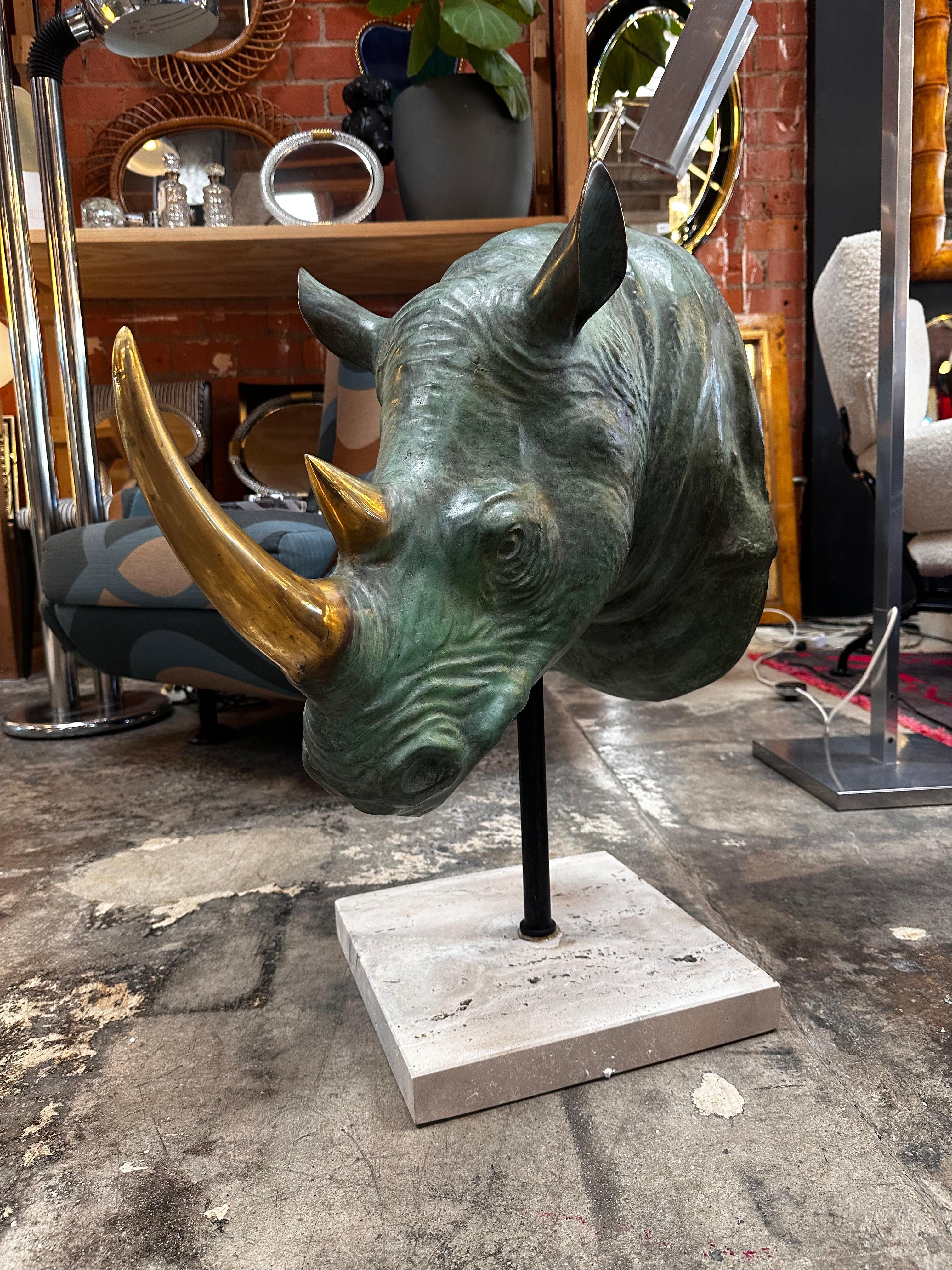 Italienische Rhino-Bronze-Skulptur, Vintage, 1970er Jahre (Moderne der Mitte des Jahrhunderts) im Angebot