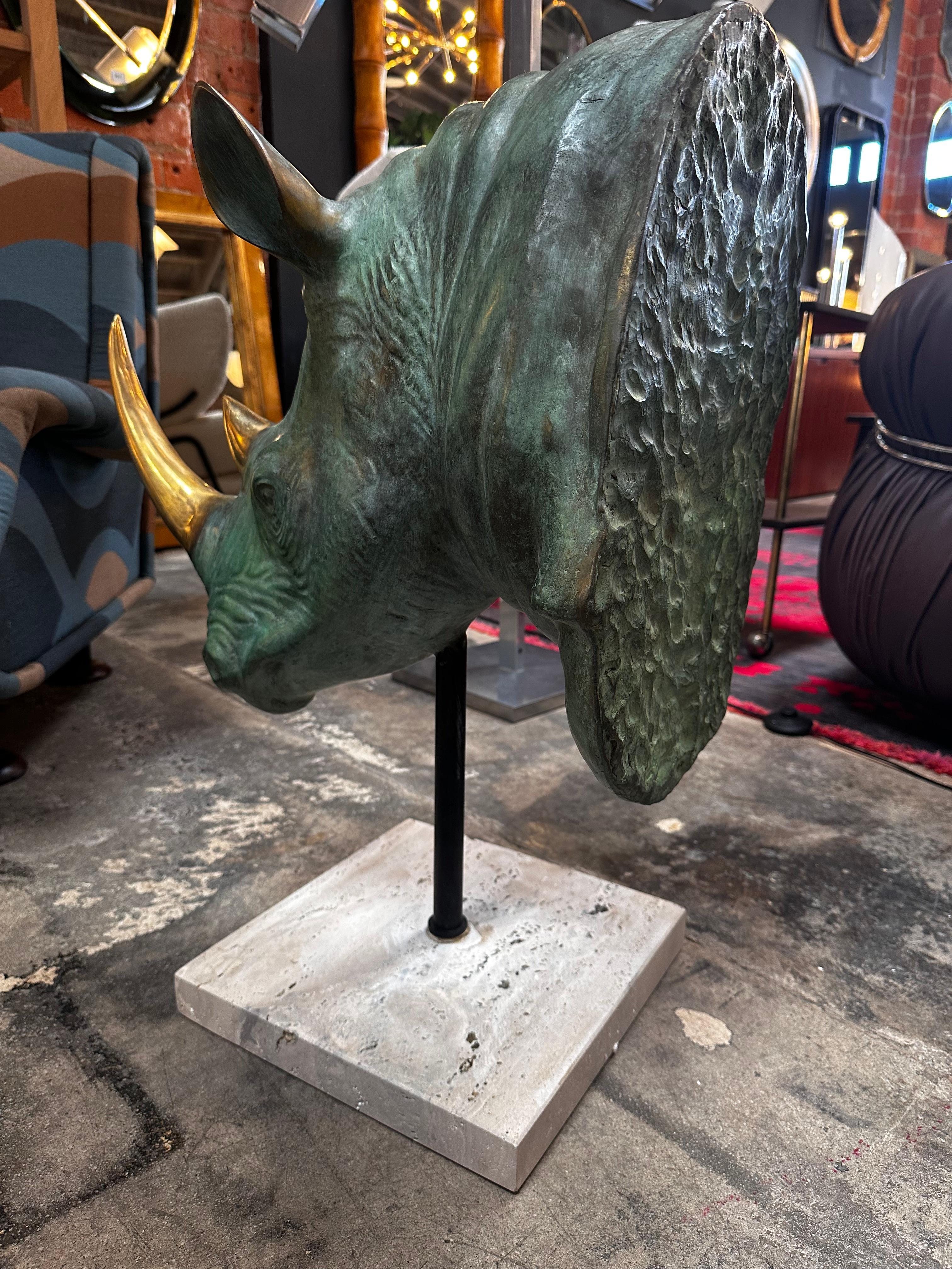 Vintage Italian Rhino Bronze Sculpture 1970s In Good Condition For Sale In Los Angeles, CA