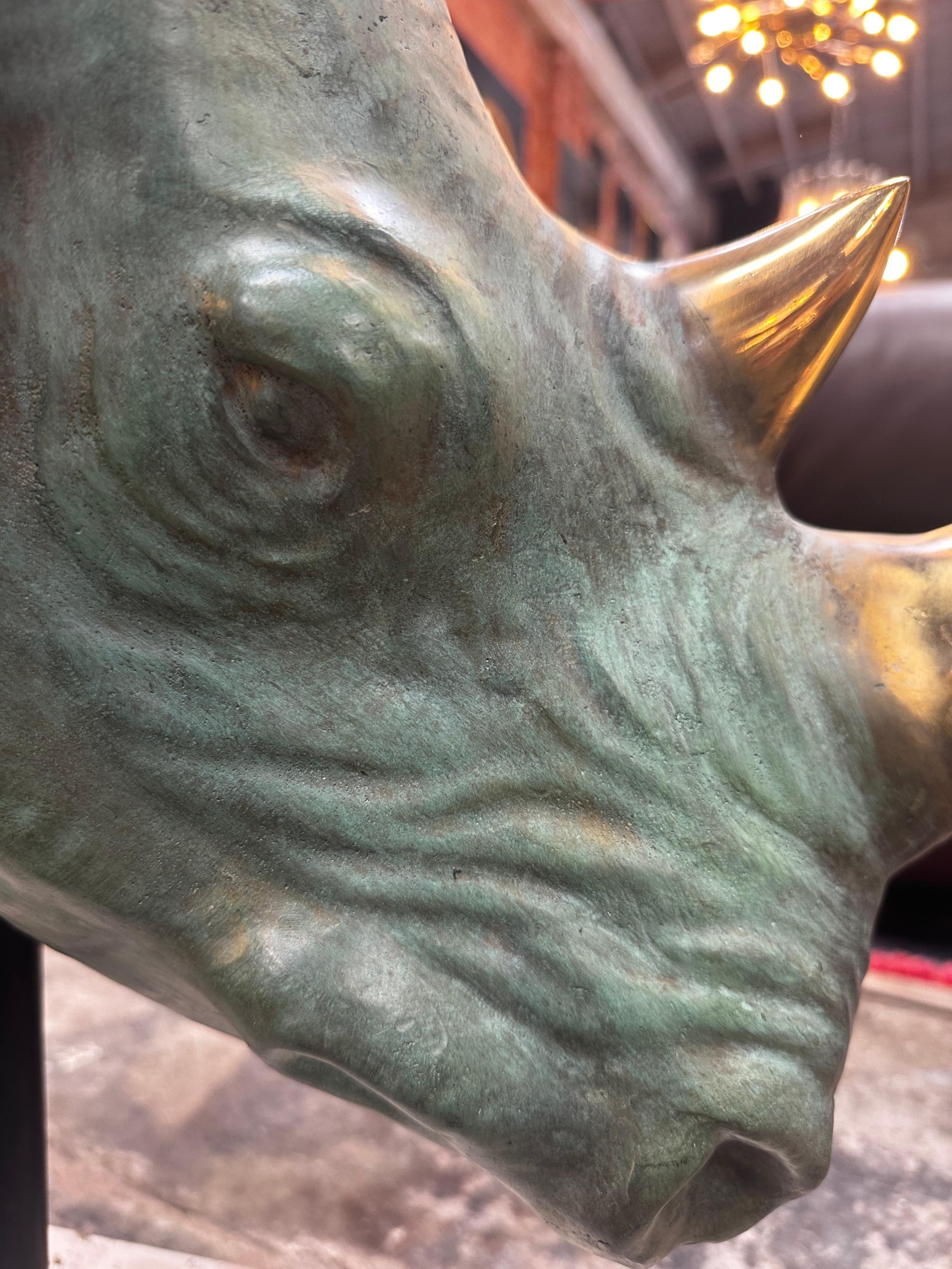 Vintage Italian Rhino Bronze Sculpture 1970s For Sale 1