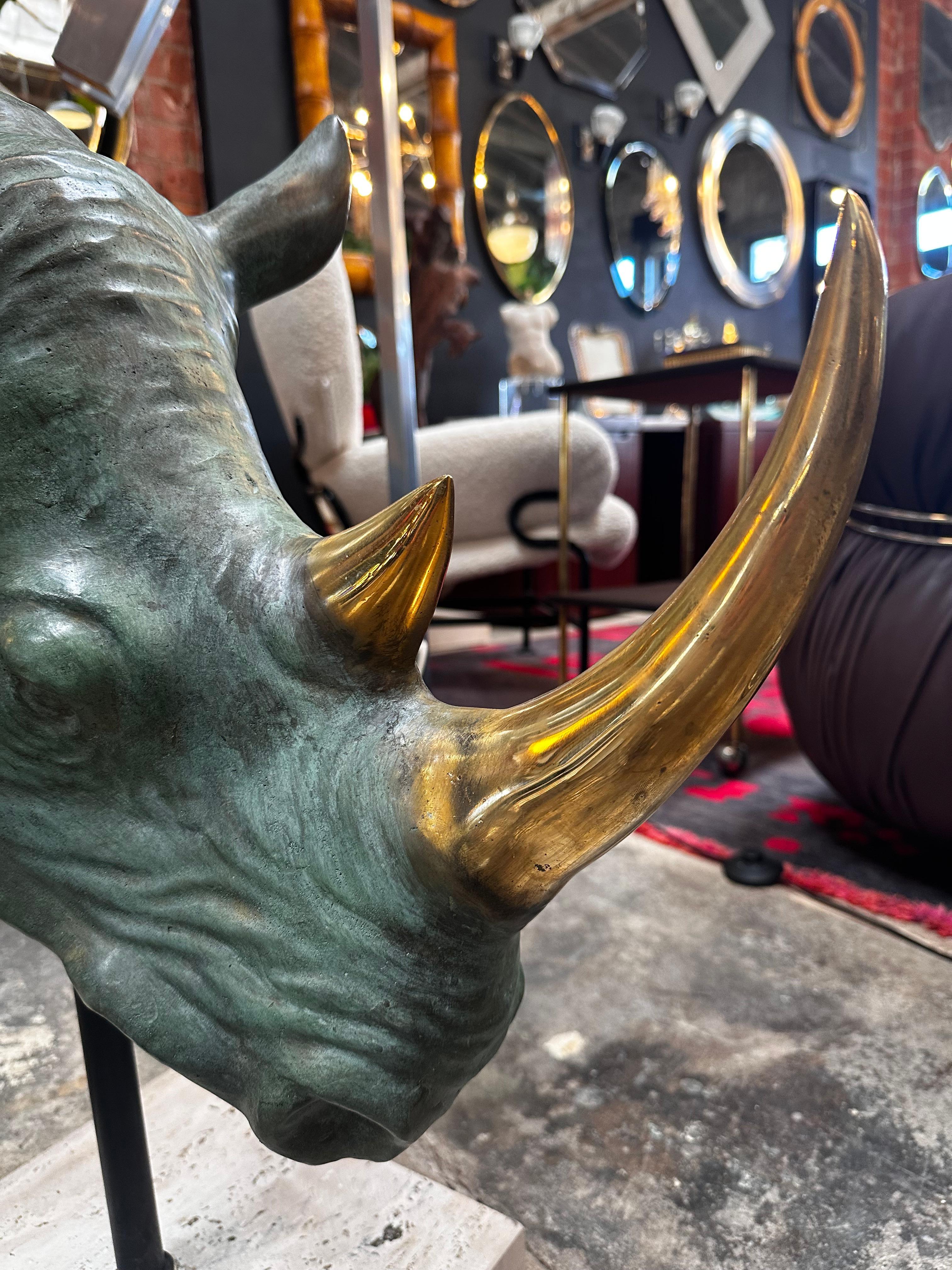 Vintage Italian Rhino Bronze Sculpture 1970s For Sale 3