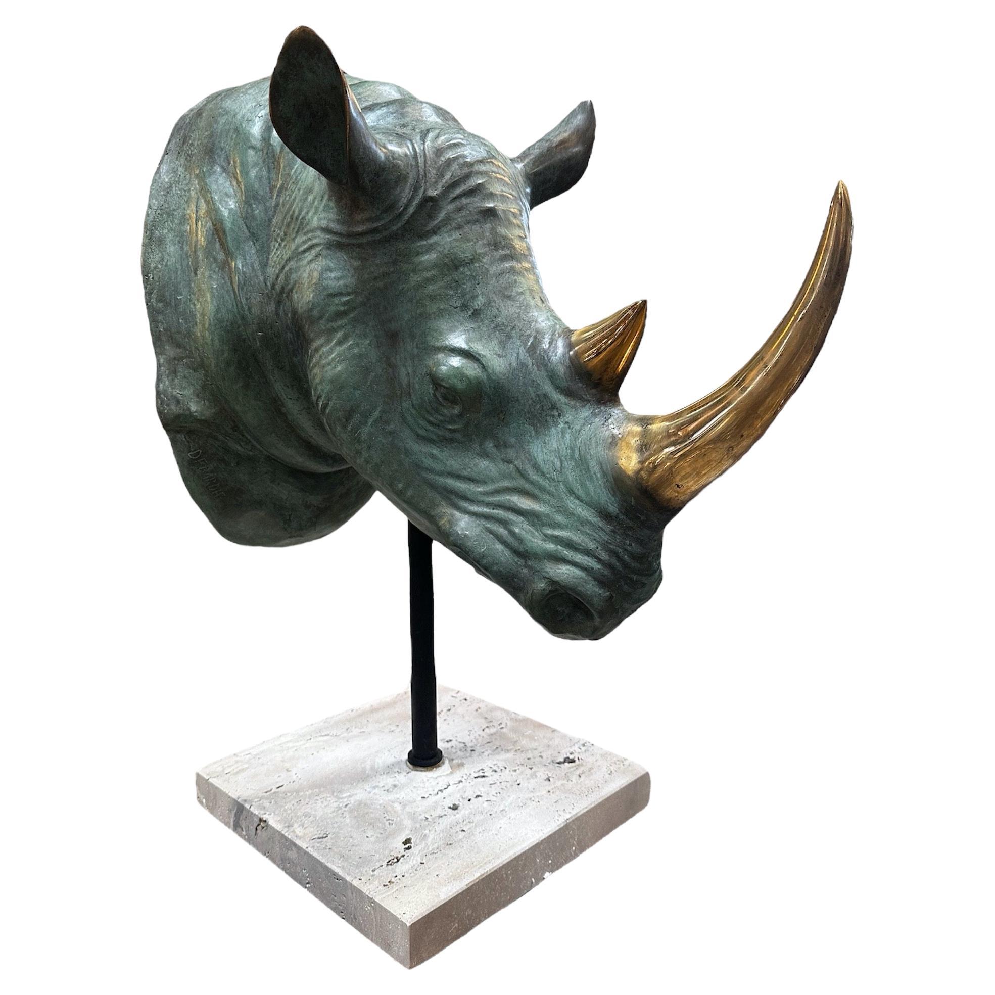 Vintage Italian Rhino Bronze Sculpture 1970s For Sale