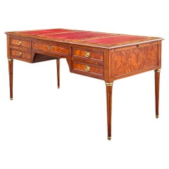 Vintage Italian Rho Custom Leather Embossed Burl Wood Writing Desk