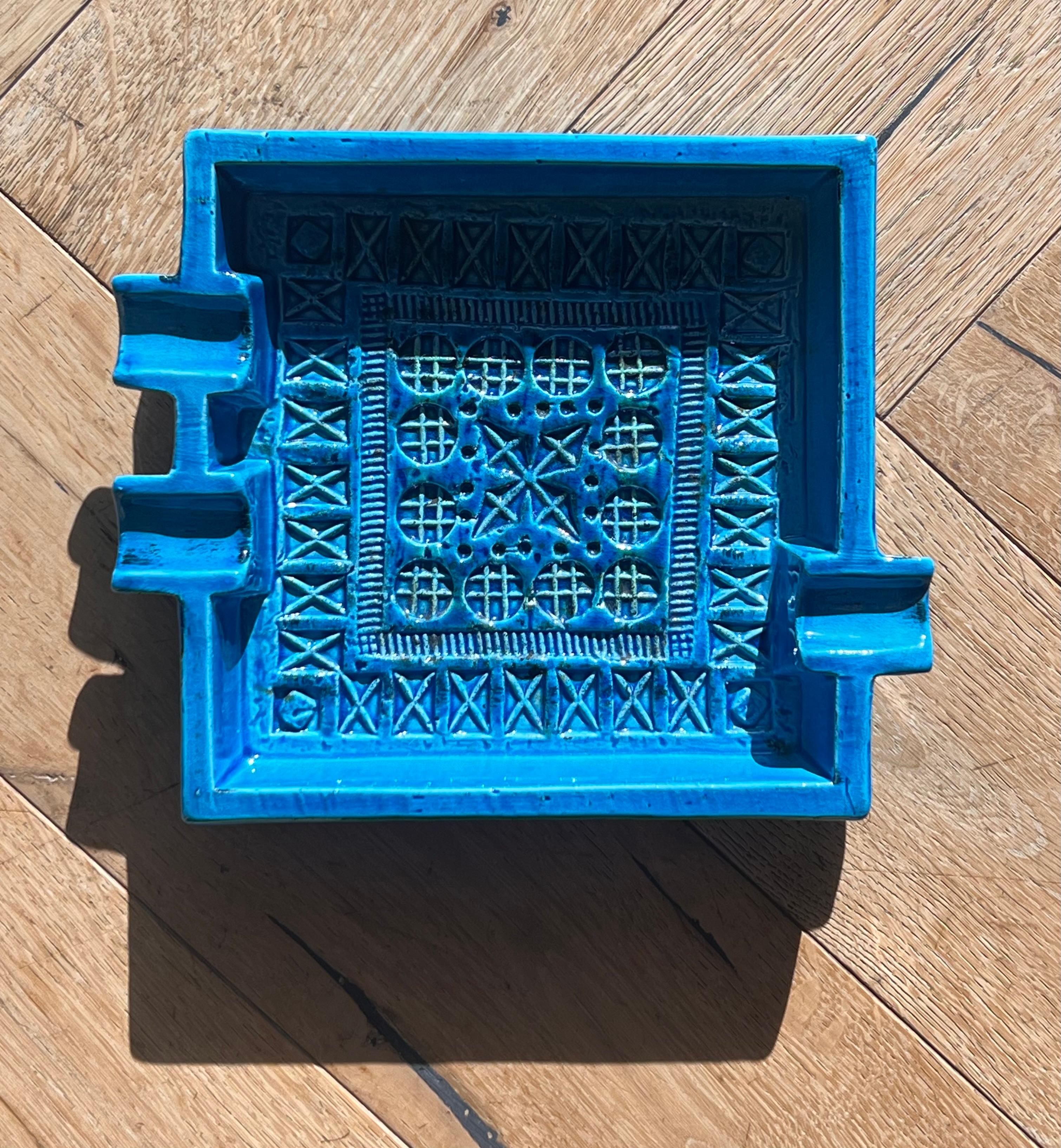 Mid-Century Modern Vintage Italian “Rimini Blu” mid century ceramic blue ashtray by Bitossi, 1960s