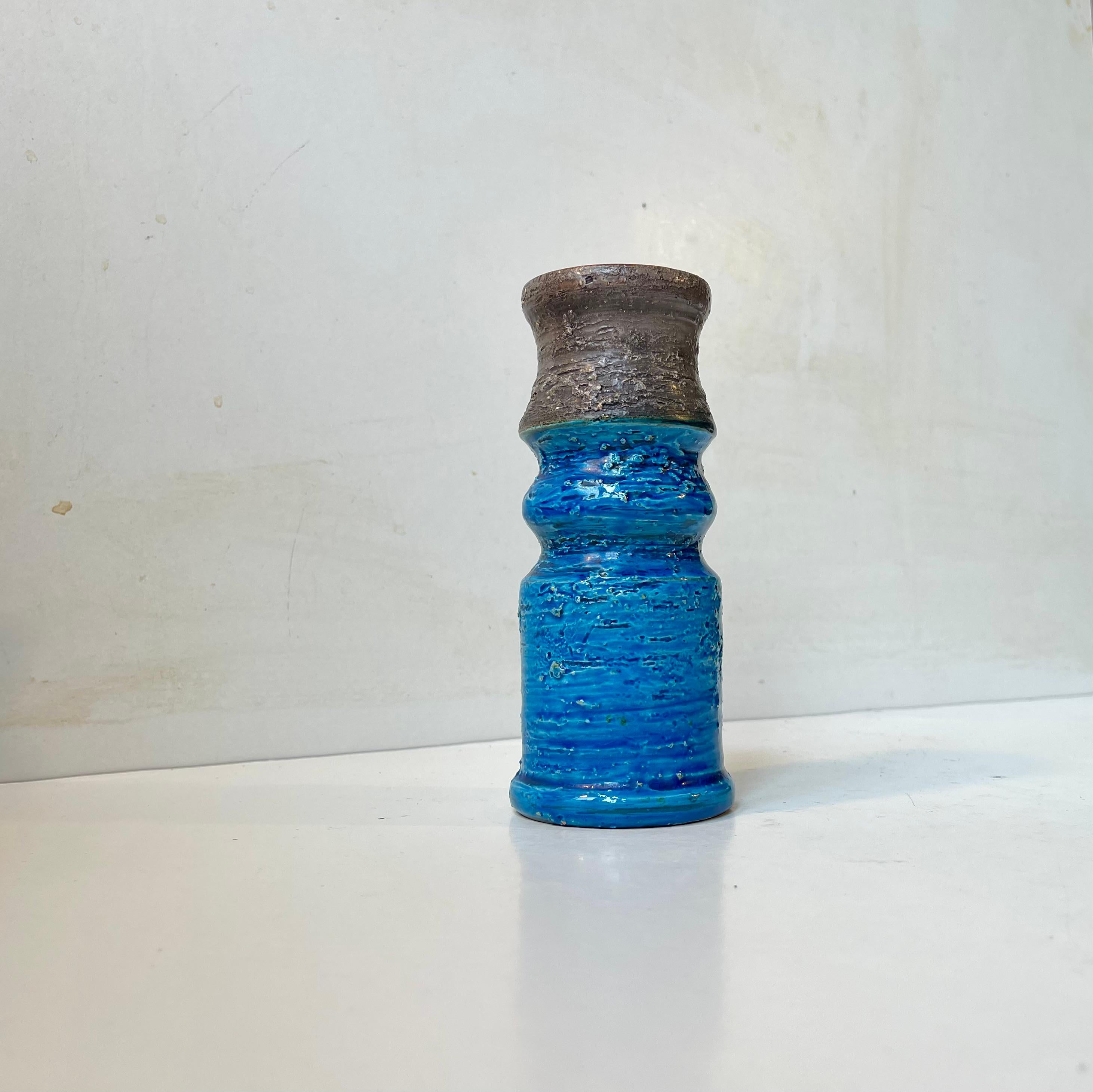 Mid-Century Modern Vintage Italian Rimini Blue Glazed Stoneware Vase by Aldo Londi for Bitossi For Sale