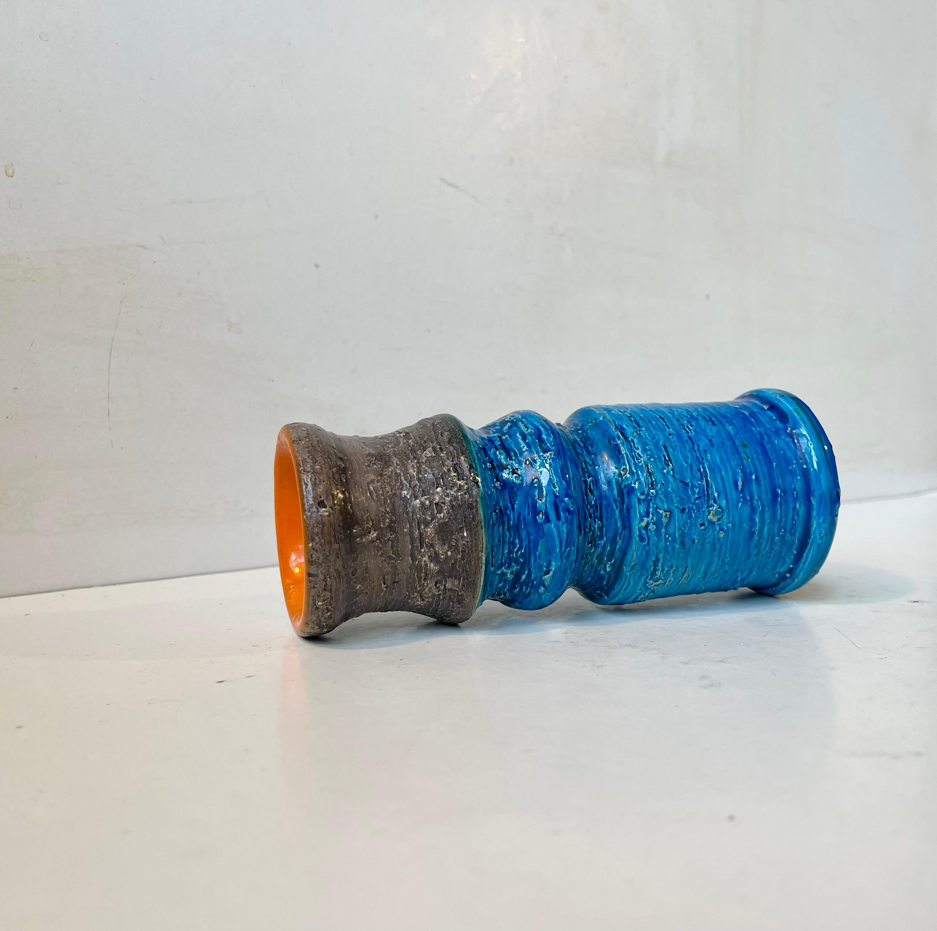 Vintage Italian Rimini Blue Glazed Stoneware Vase by Aldo Londi for Bitossi In Good Condition For Sale In Esbjerg, DK