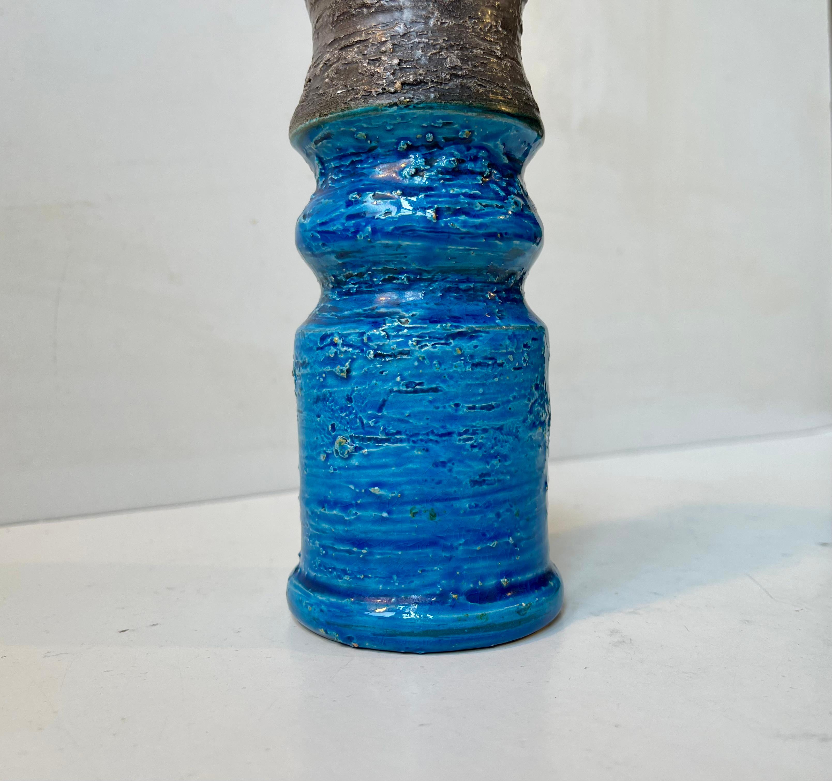 20th Century Vintage Italian Rimini Blue Glazed Stoneware Vase by Aldo Londi for Bitossi For Sale