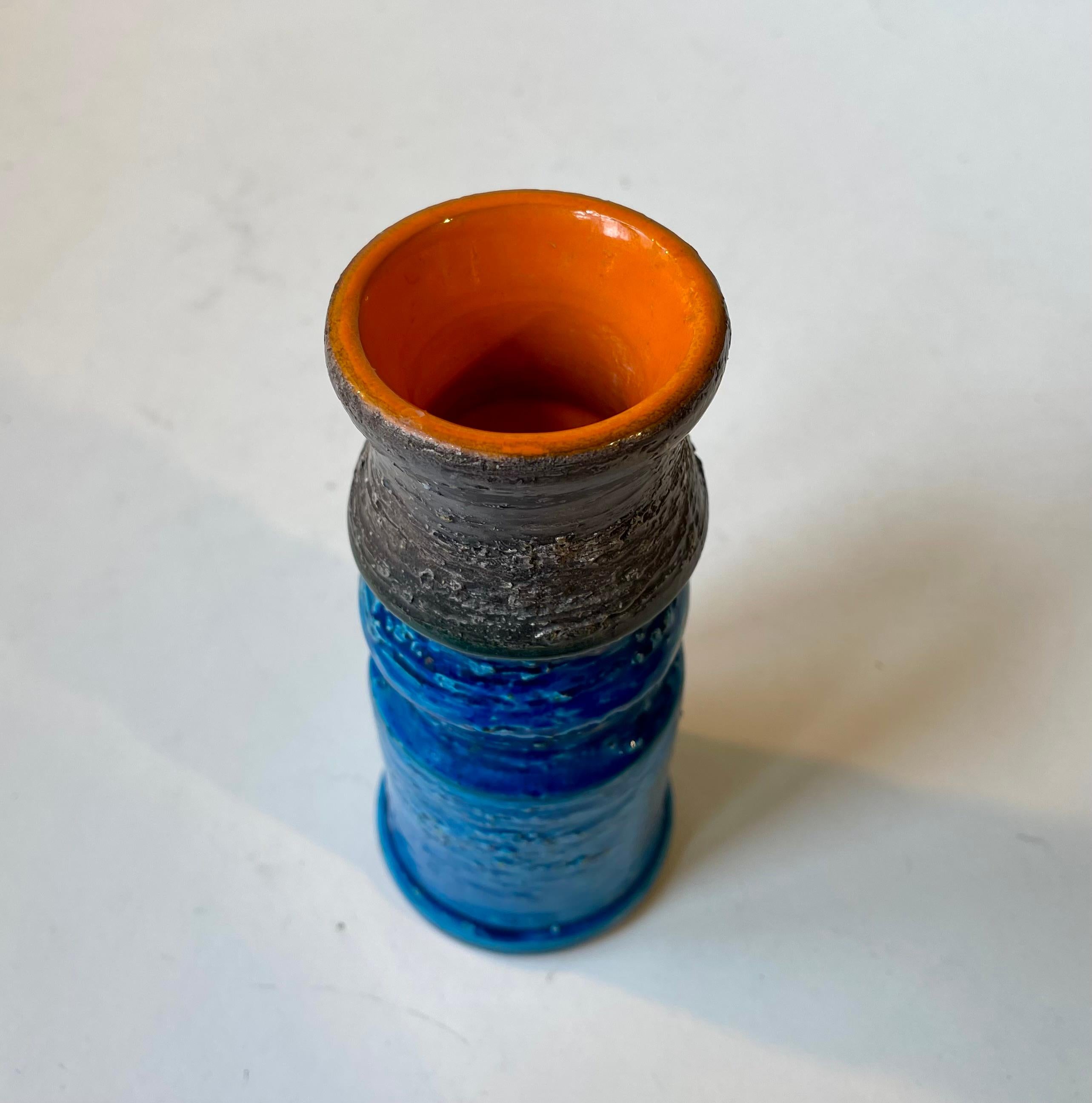 Vintage Italian Rimini Blue Glazed Stoneware Vase by Aldo Londi for Bitossi For Sale 1