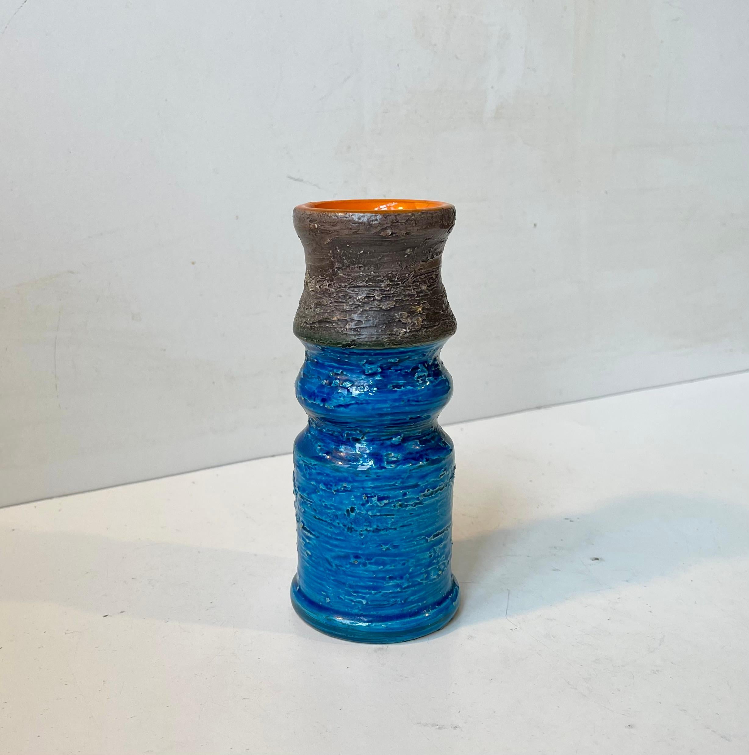 Vintage Italian Rimini Blue Glazed Stoneware Vase by Aldo Londi for Bitossi For Sale 2